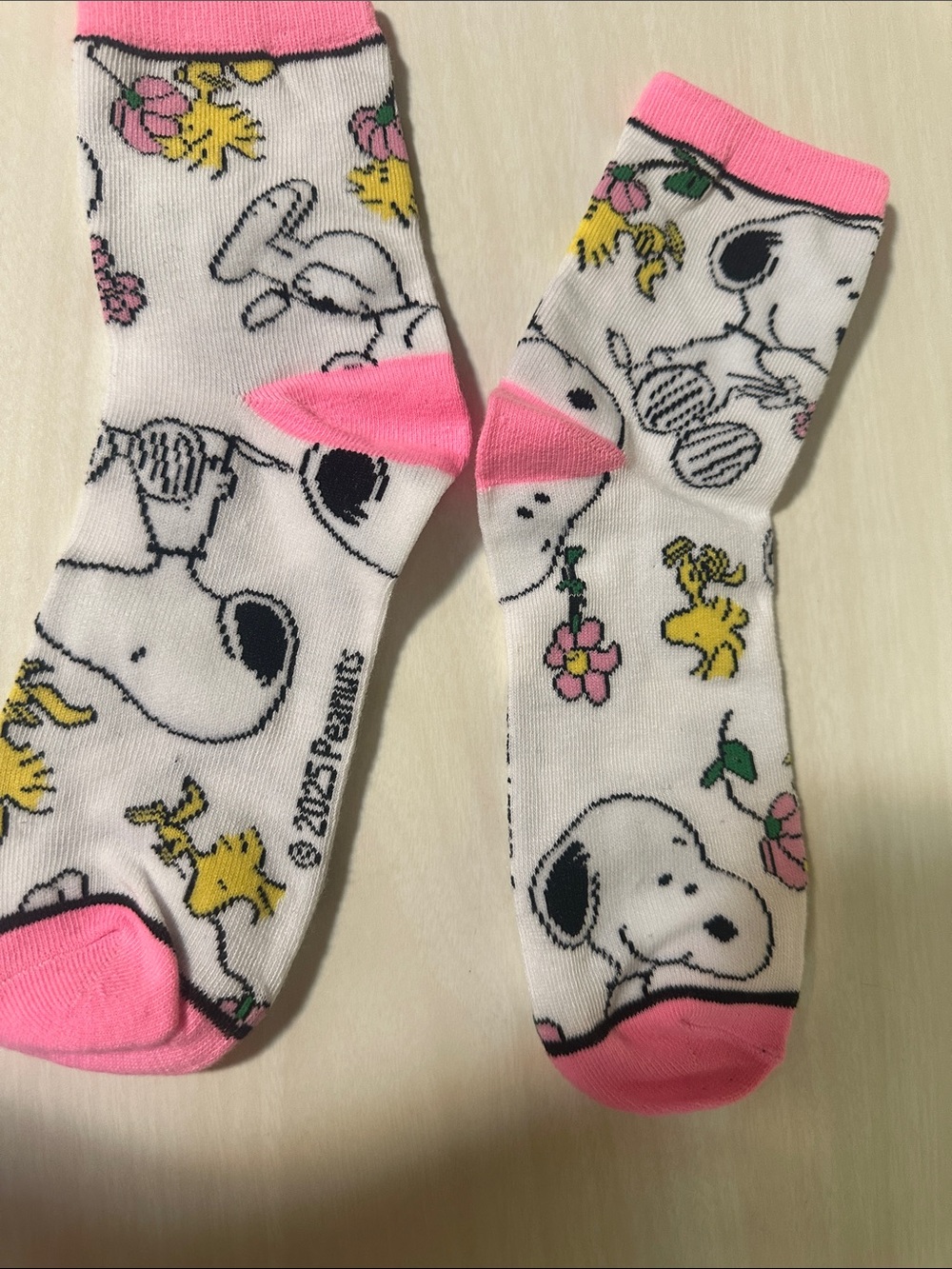 Snoopy & Woodstock Pink Trim Novelty Socks